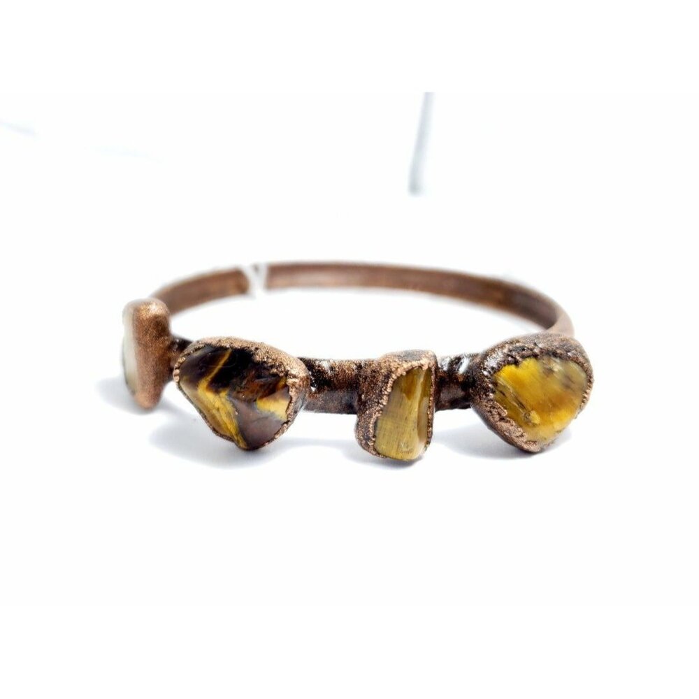 Tiger Eye Copper Electroformed Bangle Bracelet - image 2